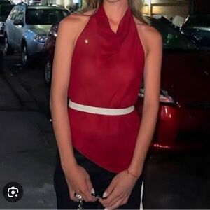 Tae Park ‘Kite’ Red Silk Chiffon Halter Top